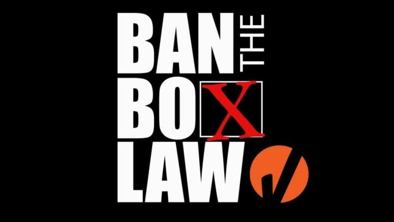 graphic with ban the box words and orange checkmark